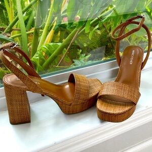 Marc Fisher rattan woven platform heels